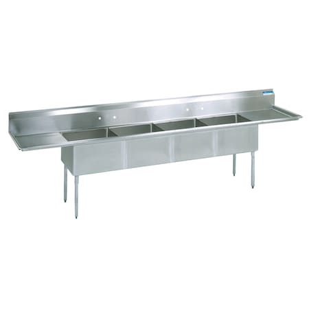 Bk Resources Four Compartment Sink 16 in x 20 in, 3, 4, Free Standing, Stainless Steel BKS-4-1620-14-18T